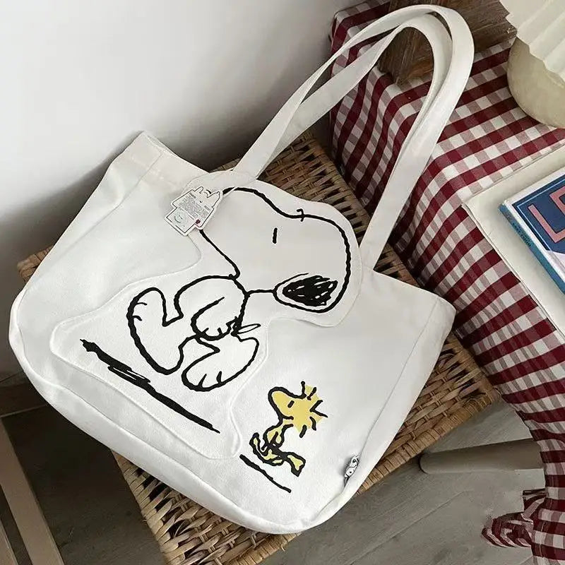 Bolso de Mano de Lona con Diseño de Snoopy, Estilo Kawaii, para Chicas, de Gran Capacidad, Simple, de Nailon