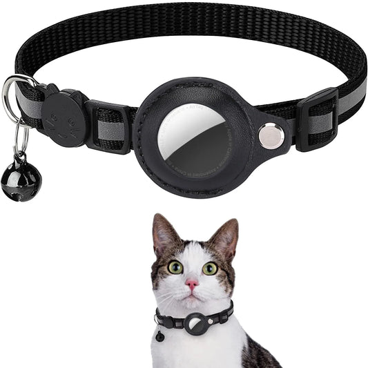 Collar con soporte AirTag para gato, tiras reflectantes separables, Collar ajustable para gatito, Collar impermeable con campana para gato, estuche con etiqueta de aire para mascotas
