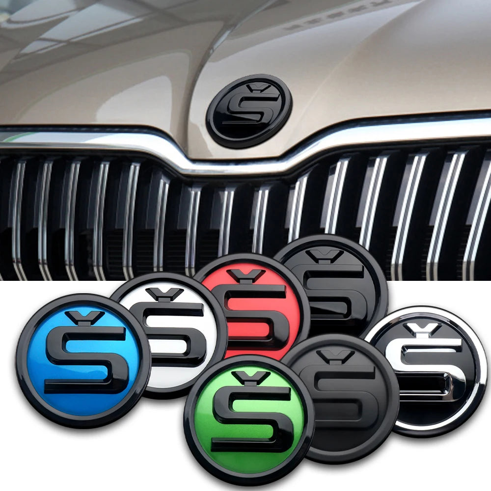 Emblema ABS de 80/90/100mm para el capó delantero del coche, adhesivo para maletero, para Skoda Yeti, Octavia, Fabia, Kodiaq, Rapid, Karoq, Superb, Kamiq S