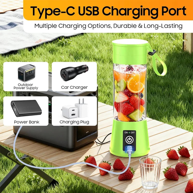 Licuadora de Jugos Doméstica de 380ml, Mini Licuadora Eléctrica Recargable por USB, Mezcladora de Batidos, Licuadora Portátil para Picnic al Aire Libre