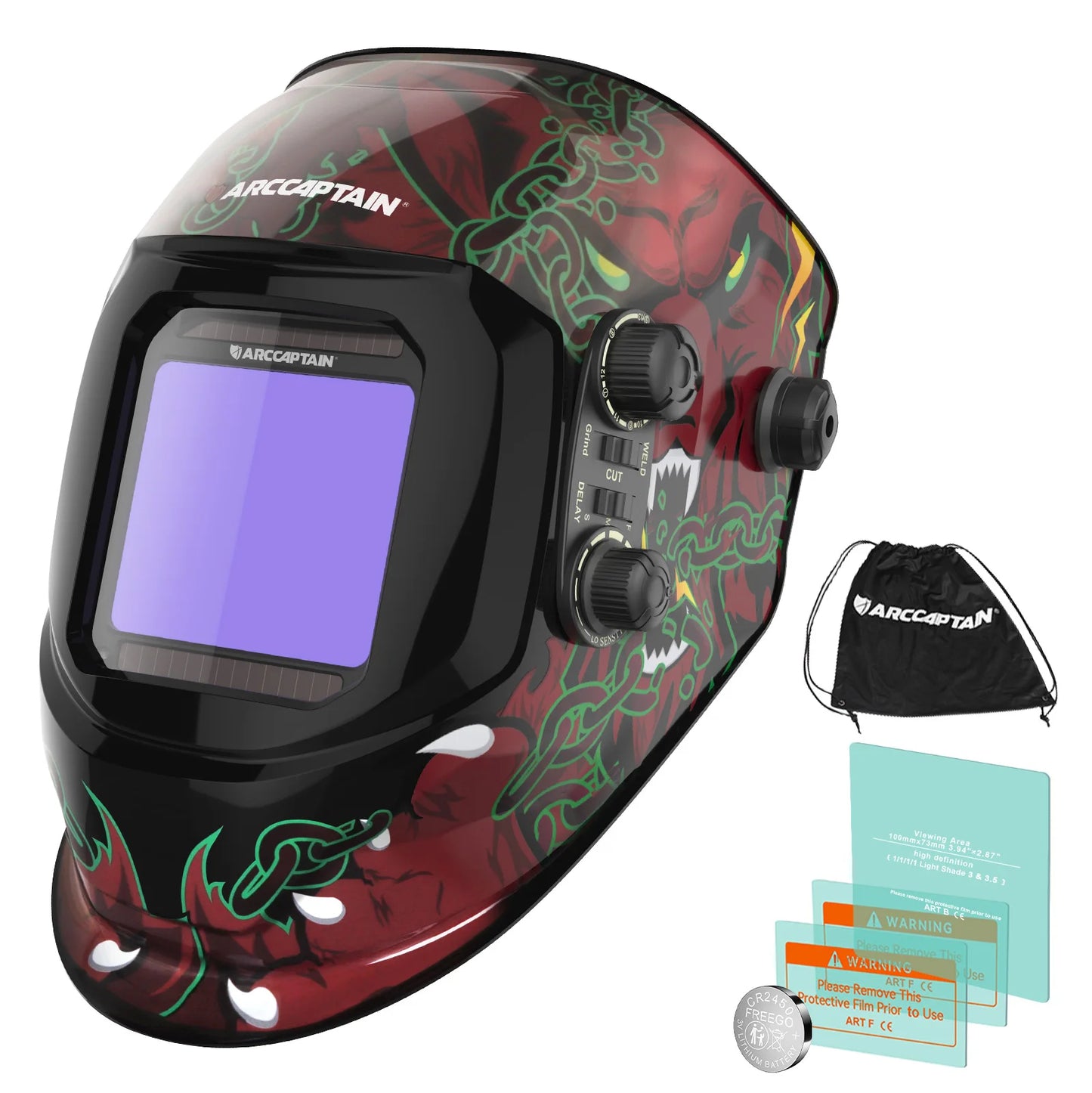 ARCCAPTAIN casco de soldadura con oscurecimiento automático 4 Sensor de arco DIN4 1/1/1/1 con gran visión máscara de soldadura de Color verdadero para MIG MAG TIG