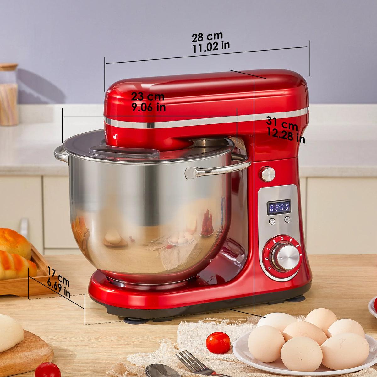 BioloMix Batidora de pie para alimentos de cocina, licuadora, motor silencioso, batidor de huevos y crema, amasadora de masa, 6 velocidades, 1200 W, 6 L, CC