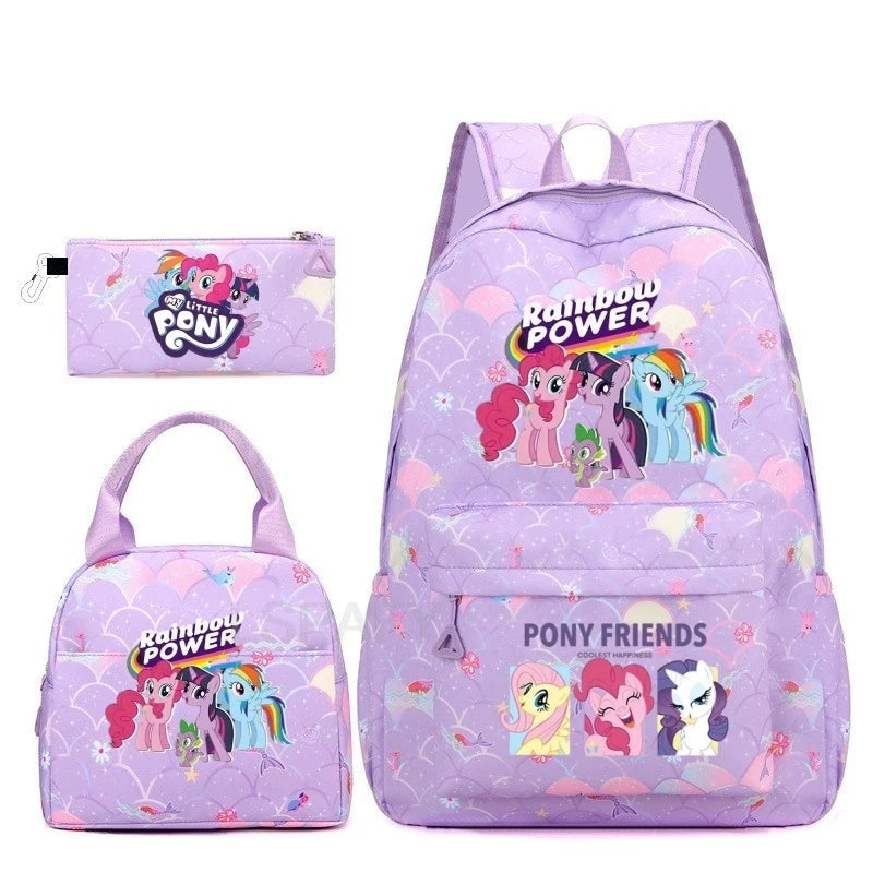 Juego de 3 mochilas My Little Pony para niños, mochila escolar para niñas, mochila escolar para adolescentes, mochila arcoíris para mujeres