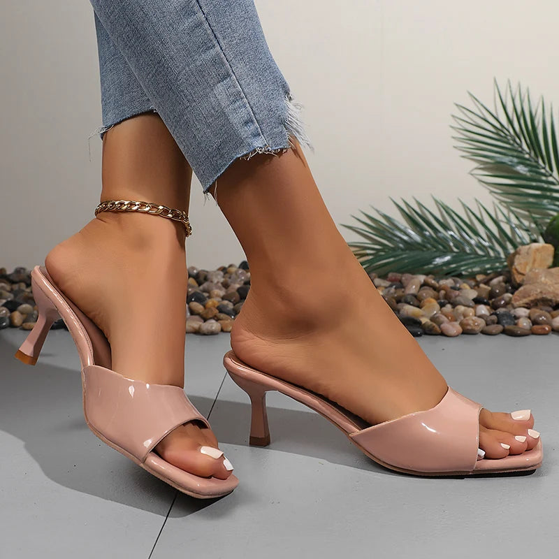 Elegantes Sandalias de Tacón Alto Rosas para Mujer, Verano 2026, de Charol, Tacón Fino, Talla Grande 42, con Punta Abierta, Zapatos de Fiesta