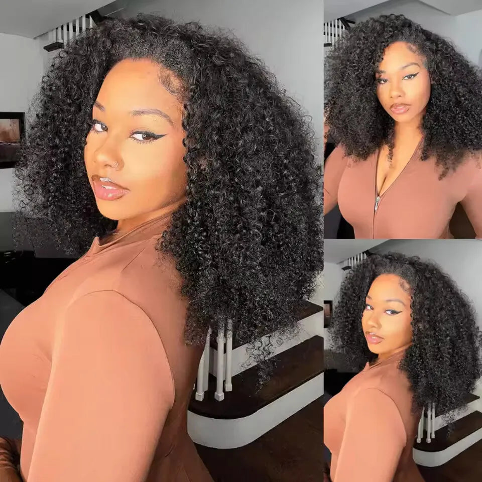Peluca de cabello humano 3 en 1 con ondas rizadas, media peluca, densidad 200, con cordón ajustable, 24-32 pulgadas, fácil de instalar, aspecto natural, para mujeres.