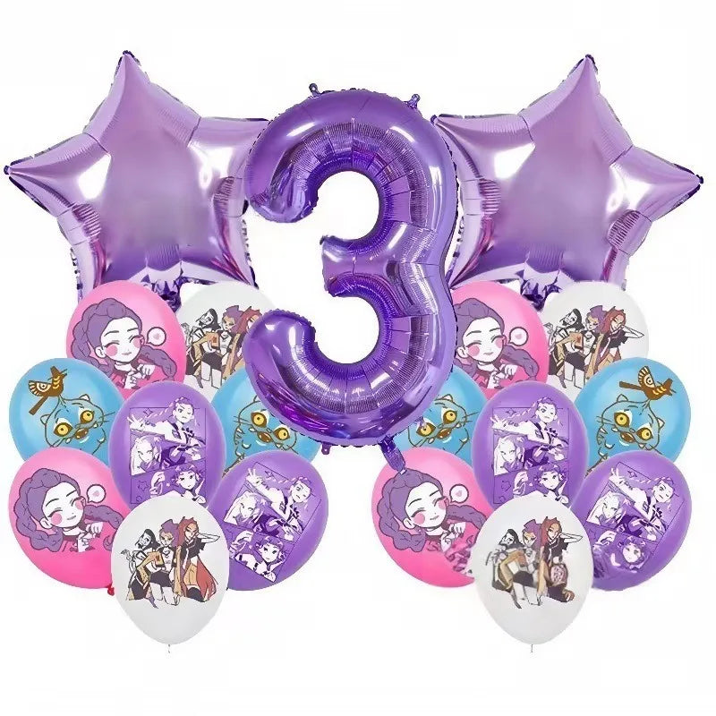 Set de Globos de Aluminio K-Pop para Grupo de Chicas, Números del 1 al 9 y Globos de Estrellas Púrpuras, Adornos para Pastel para Fiestas de Cumpleaños y Accesorios para Fotos