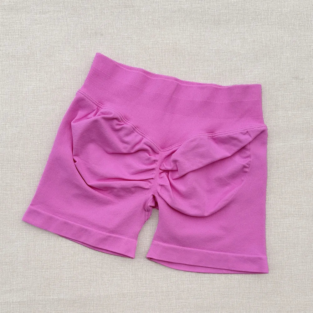 Pantalones cortos deportivos para mujer, pantalones cortos de gimnasio con banda baja acanalada de 4,5 ", mallas sin costuras para entrenamiento y Yoga