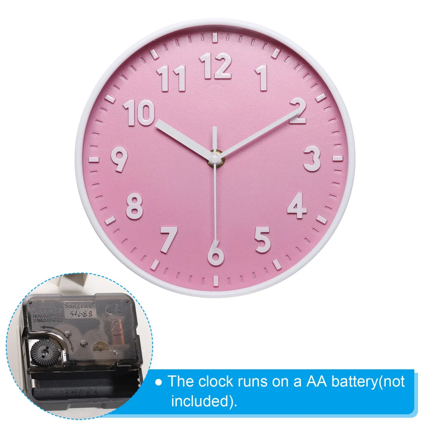 Reloj de pared de 8 pulgadas Número 3D Relojes de pared redondos silenciosos sin tictac con pilas de cuarzo para oficina dormitorio decorativo rosa