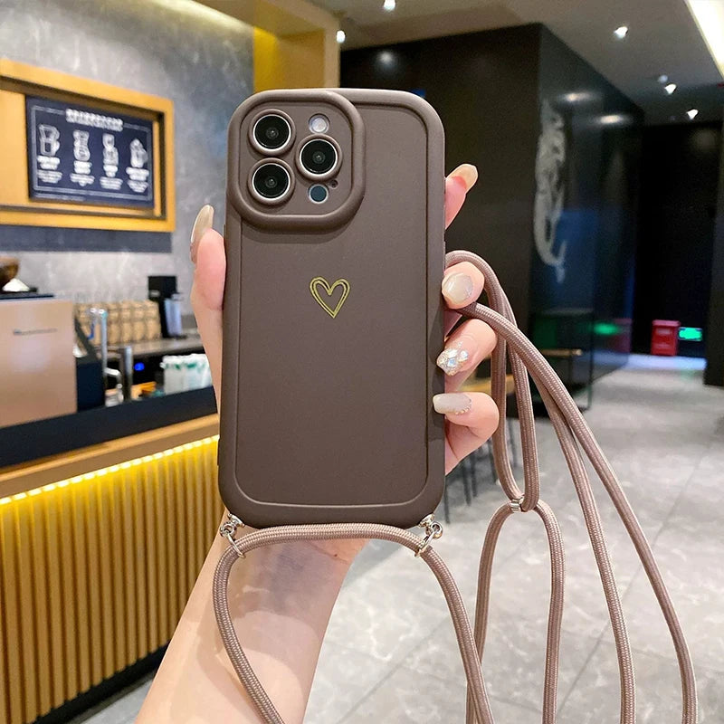 Con cordón amor fundas de teléfono para IPhone 17 16 15 14 13 12 11 Pro Max funda trasera de silicona cruzada