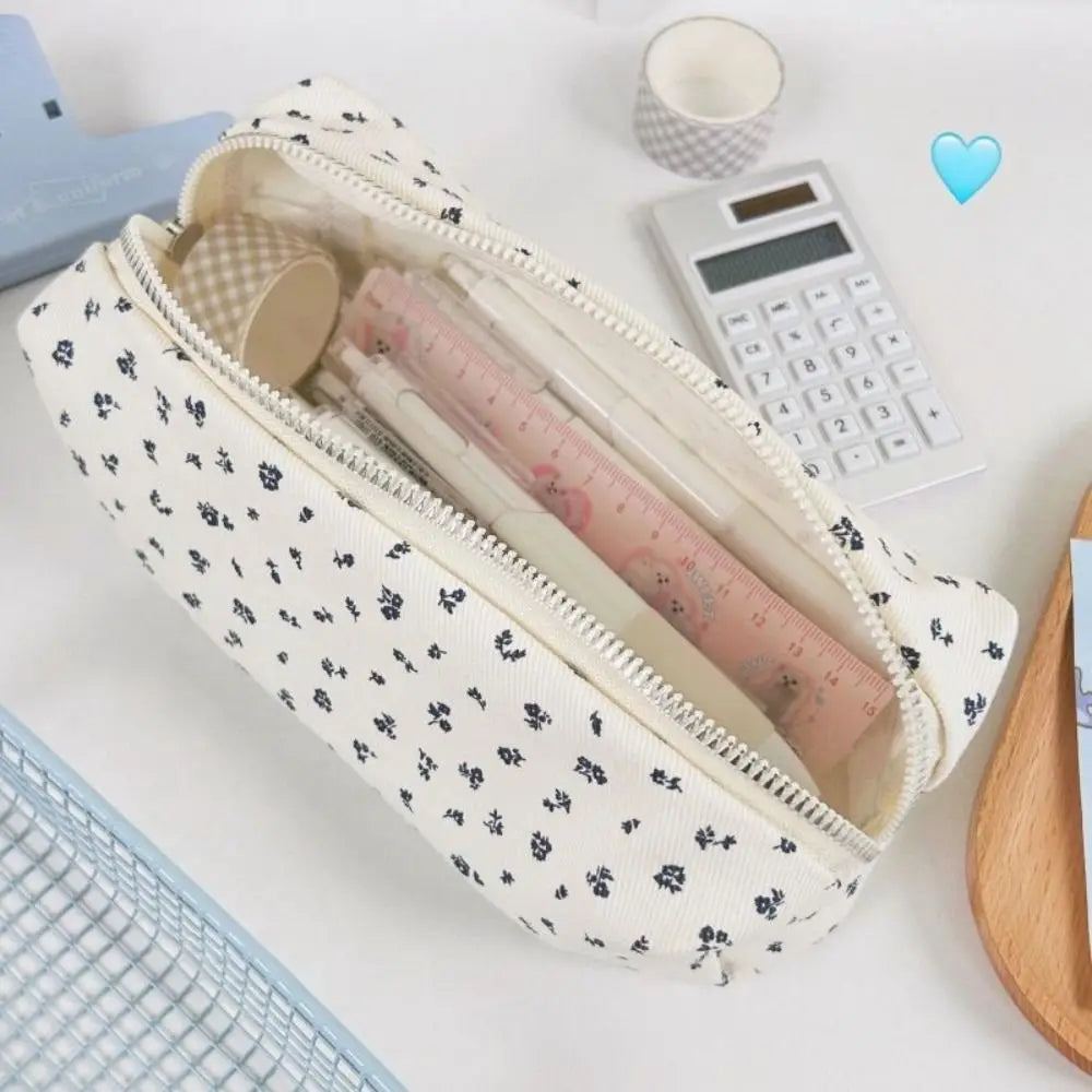 Pequeña bolsa Floral fresca para bolígrafos, estuche de lápices de gran capacidad, bolsa de almacenamiento de papelería multifuncional, organizador escolar para estudiantes, suministros