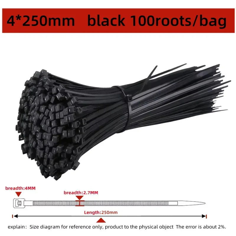 Al por mayor Bridas de nailon autoblocantes de plástico negras 5*200mm, Anillo de sujeción para cables, Bridas grandes 8*300mm, Bridas tipo cremallera