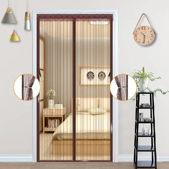 Cortina de malla para puerta con pantalla magnética de alta resistencia, mosquitera, partición manos libres, cortina de puerta a rayas silenciosa, ventilación para dormitorio