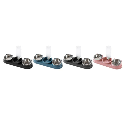 Cuenco triple para gatos, cuenco para comida y agua para mascotas, inclinado a 15 ° , 3 en 1, para húmedo y