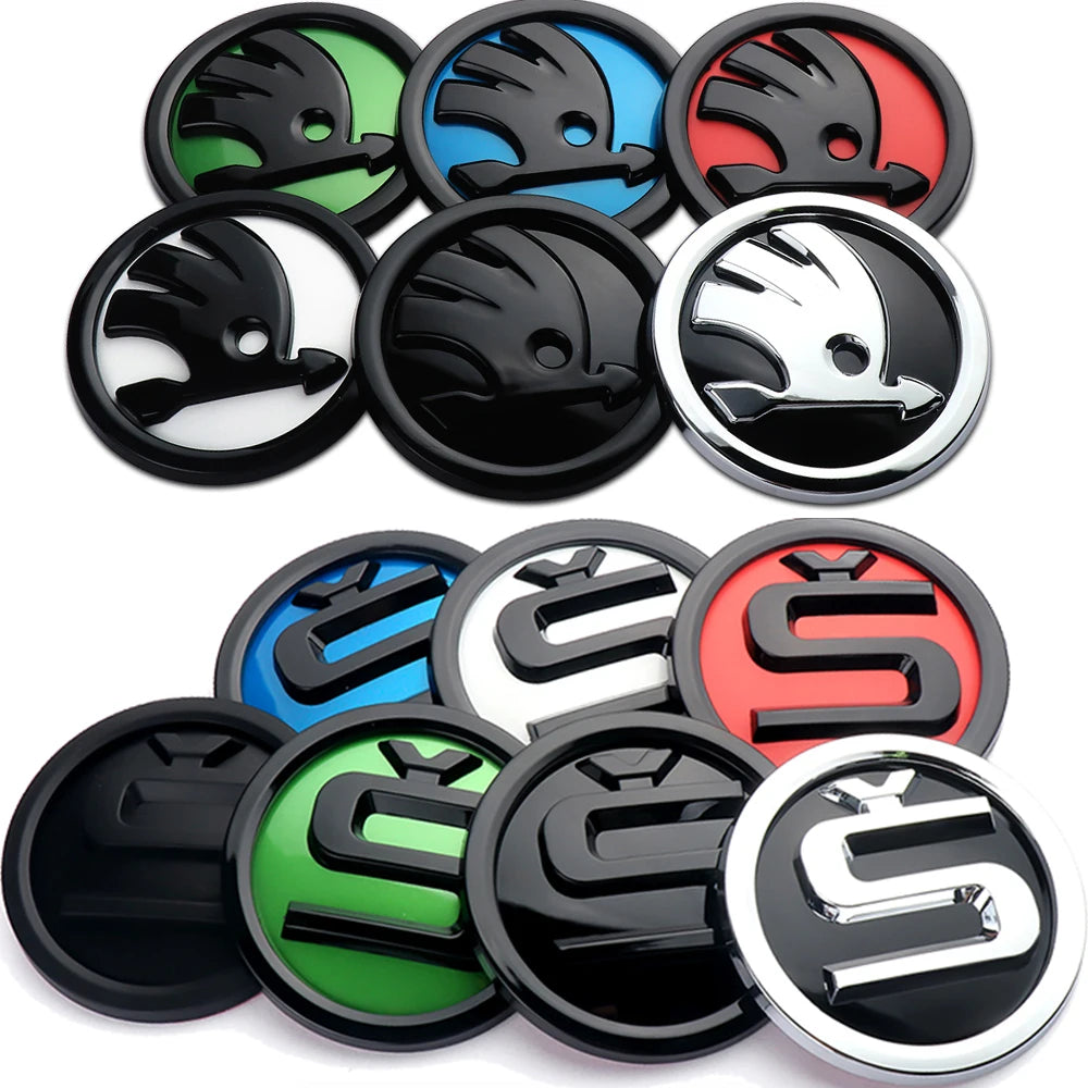 Emblema ABS de 80/90/100mm para el capó delantero del coche, adhesivo para maletero, para Skoda Yeti, Octavia, Fabia, Kodiaq, Rapid, Karoq, Superb, Kamiq S