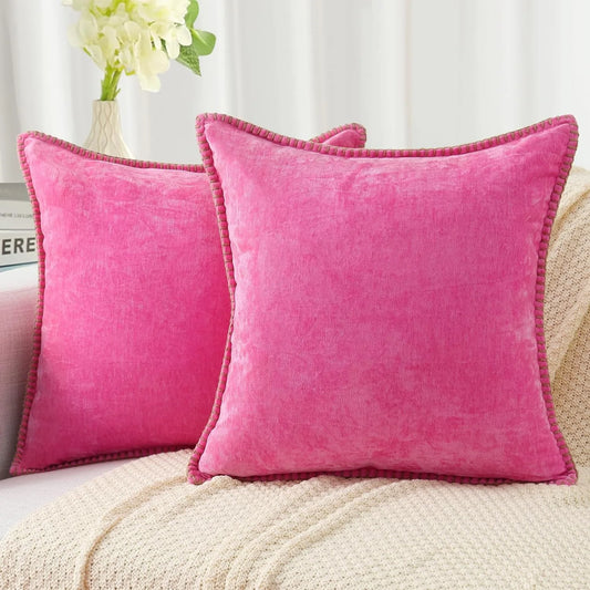 Funda de almohada suave y bonita de color rosa con borde cosido, funda de cojín de terciopelo de chenilla de 30/45/50 CM para sala de estar, dormitorio, sofá, decoración del hogar