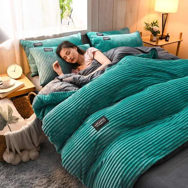 Funda nórdica gruesa de terciopelo de Color sólido, juego de cama cálido para invierno, funda de edredón doble, funda de edredón doble Queen King 220*240