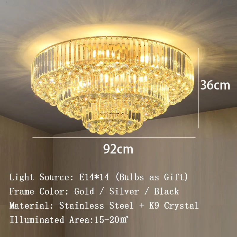 Luces de techo LED redondas clásicas, candelabros de cristal de lujo, decoración del hogar, plafón para sala de estar