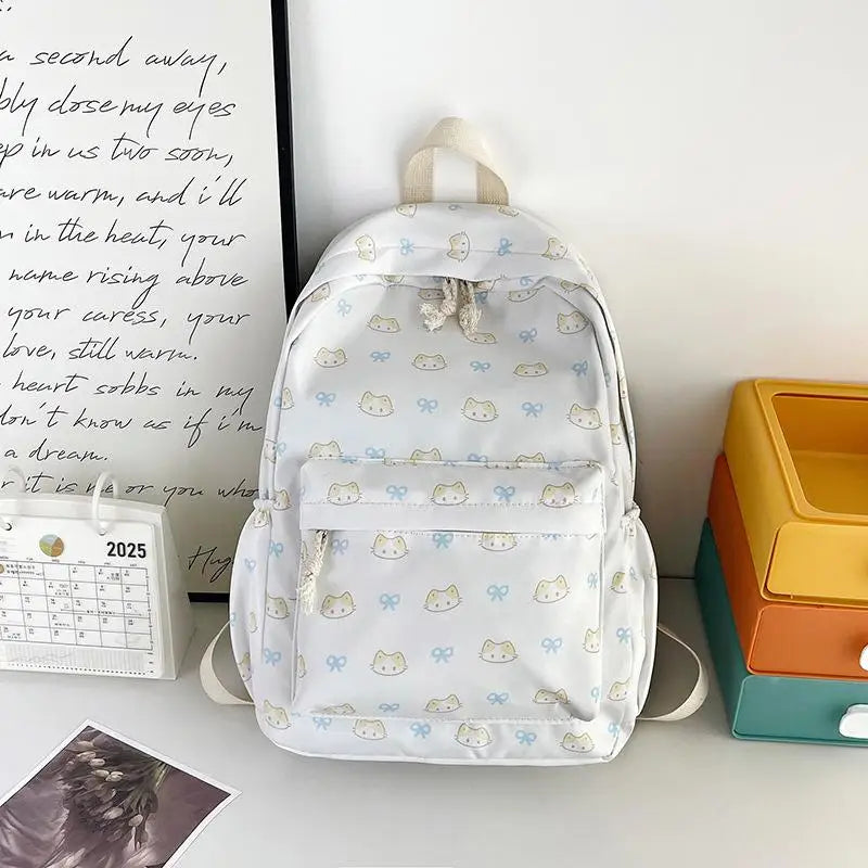 Mochila con estampado de gato de dibujos animados, mochila escolar para estudiantes de gran capacidad, bolso femenino delicado a la moda, bolsas de viaje portátiles, regalos