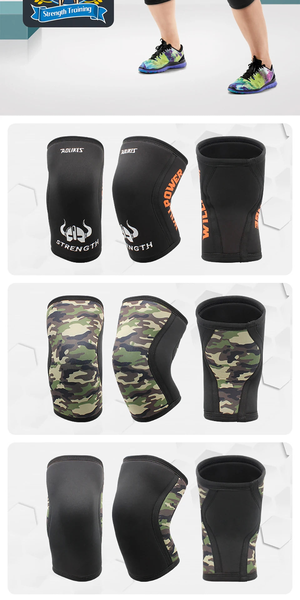 AOLIKES 1 par de rodilleras deportivas de neopreno de 7mm, rodilleras de compresión para levantamiento de pesas, rodilleras de entrenamiento para Crossfit presurizadas, soporte para mujeres y hombres