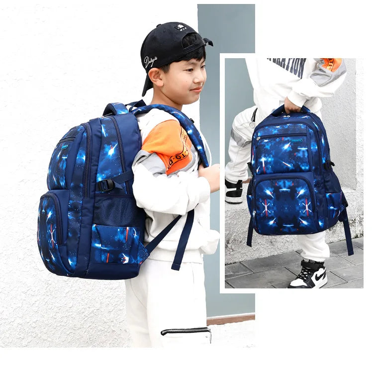Nuevo conjunto de 3 uds de mochilas para niños, bolso escolar con patrón de cielo estrellado para estudiantes, bolso escolar impermeable con bolsa de almuerzo, estuche para lápices