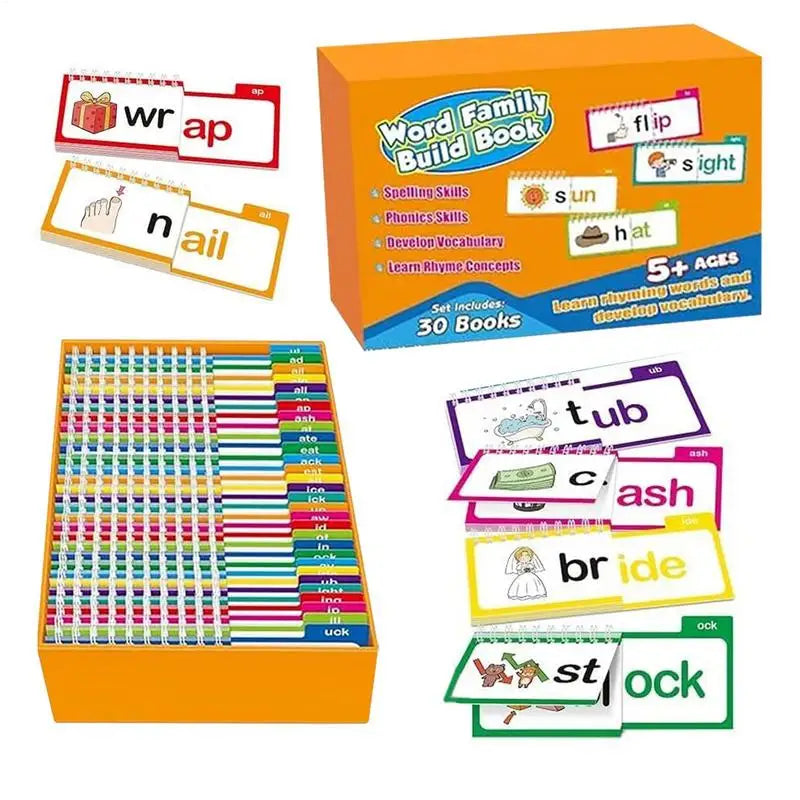 Nuevo libro de lectura, 30 libros de lectura y rima, libros de construcción familiares de palabras, tarjetas Flash, tarjetas de vocabulario, lectura educativa