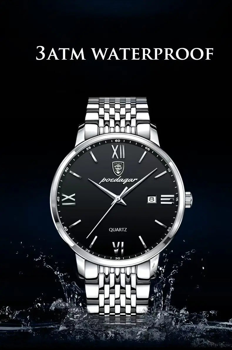 POEDAGAR, relojes de negocios de lujo para hombre, reloj de pulsera resistente al agua de acero inoxidable con fecha para hombre, reloj de pulsera de cuarzo Simple a la moda para hombre