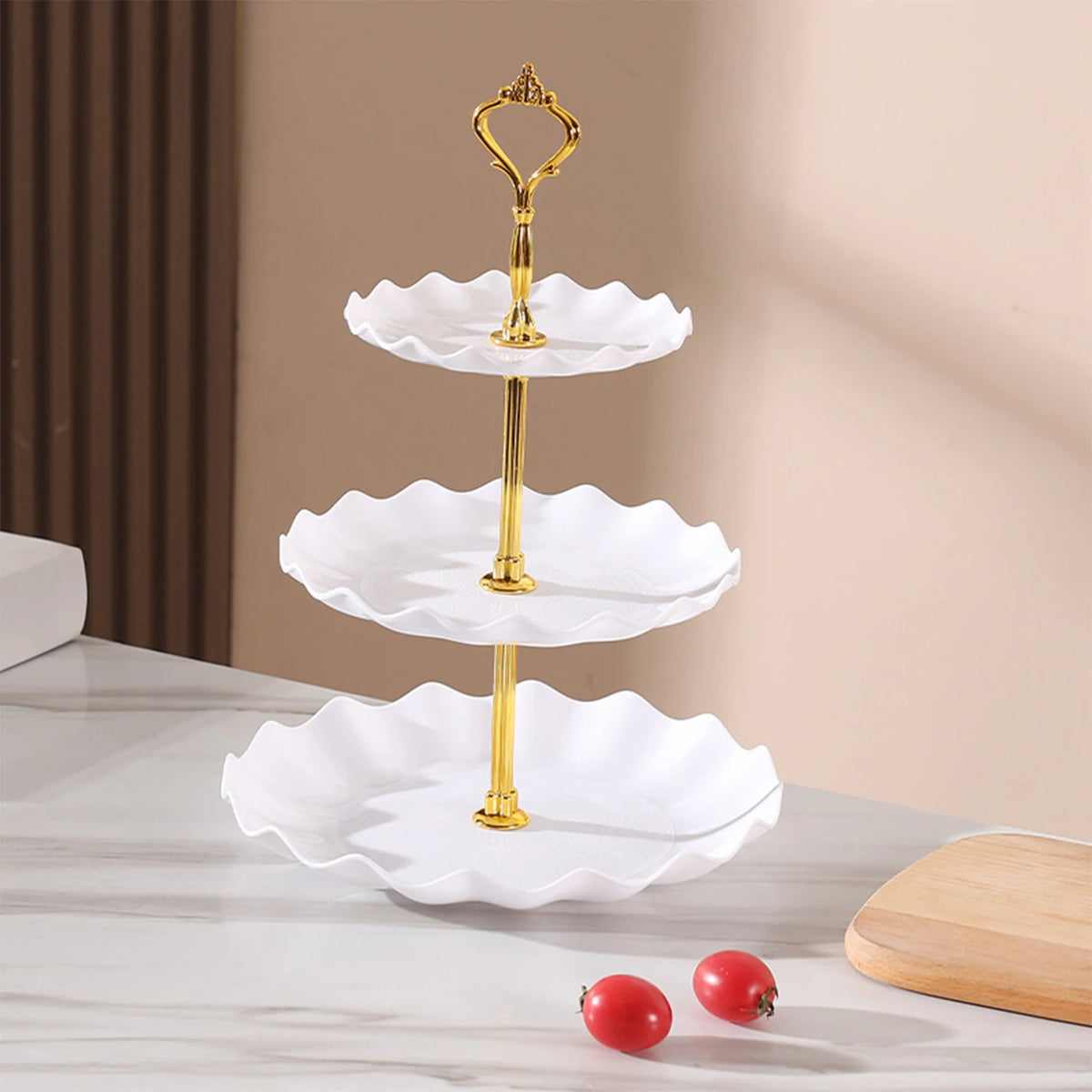 Mesa de exhibición de postre de plástico, Buffet ondulado de estilo europeo y americano, bandeja de servicio de postre, pastel, plato de fruta