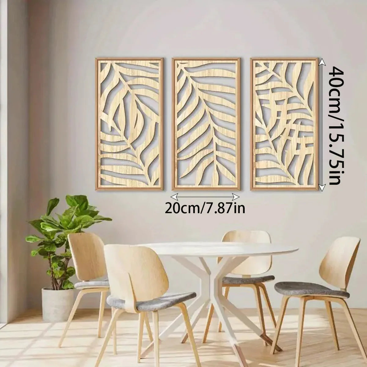 3 uds. Decoración de pared de madera tallada de hojas abstractas modernas, arte de madera hueco de Palma Tropical, decoración del hogar