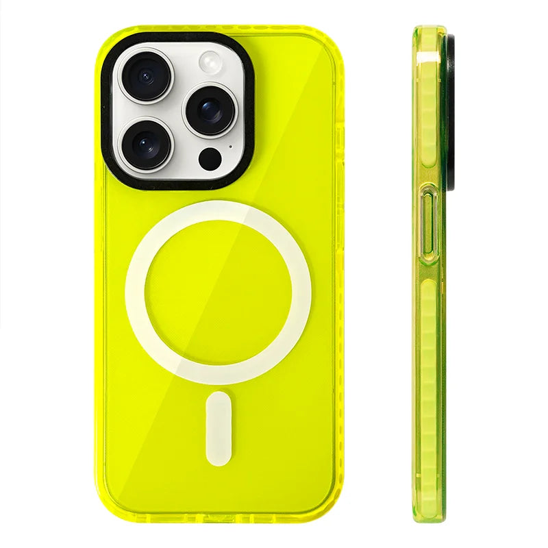 Funda Transparente de Silicona Suave con Carga Inalámbrica MagSafe en Colores Neón para iPhone 17, 17 Pro Max, 15, 16 Pro, 13, 14, 12