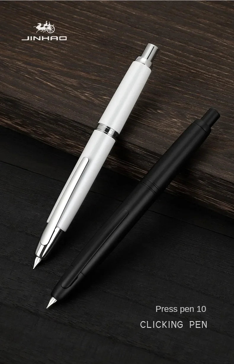 JINHAO 10 pluma estilográfica de prensa, punta retráctil EF/F de Metal con Clip, convertidor de pluma de tinta para escribir, suministros escolares, papelería PK A1 A2
