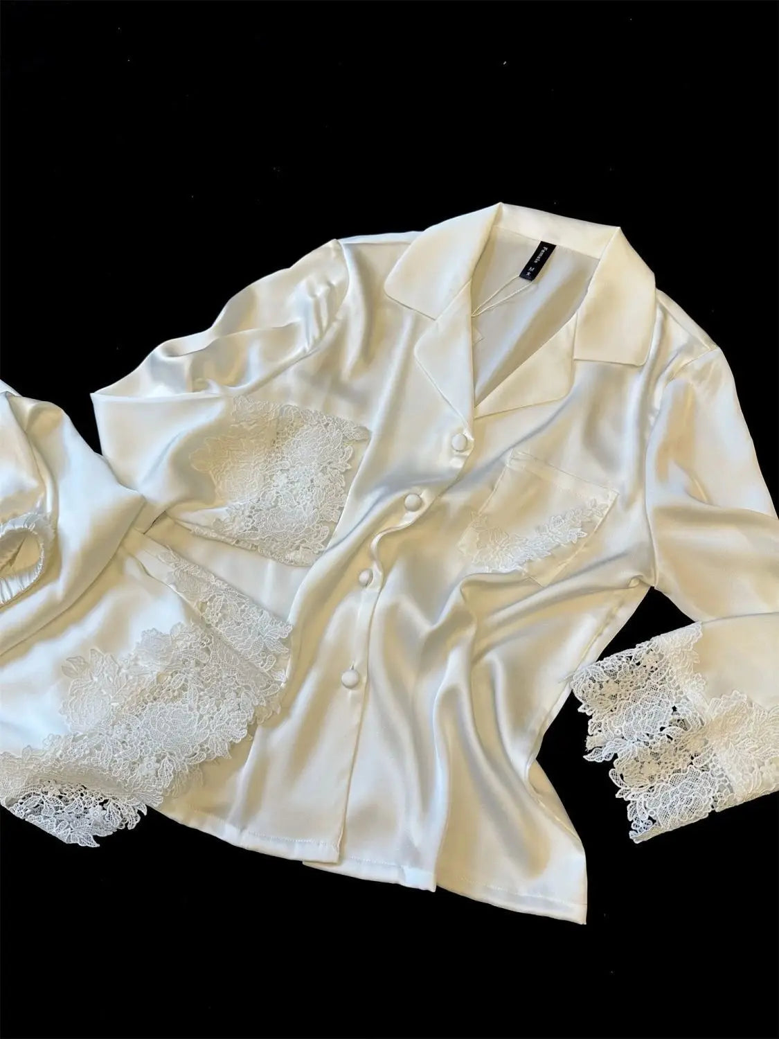 Conjunto de pijamas para mujer, ropa de dormir de satén blanco con encaje, ropa de dormir para novia y boda, regalo para el hogar, traje de pantalón holgado Sexy de manga larga, ropa de descanso