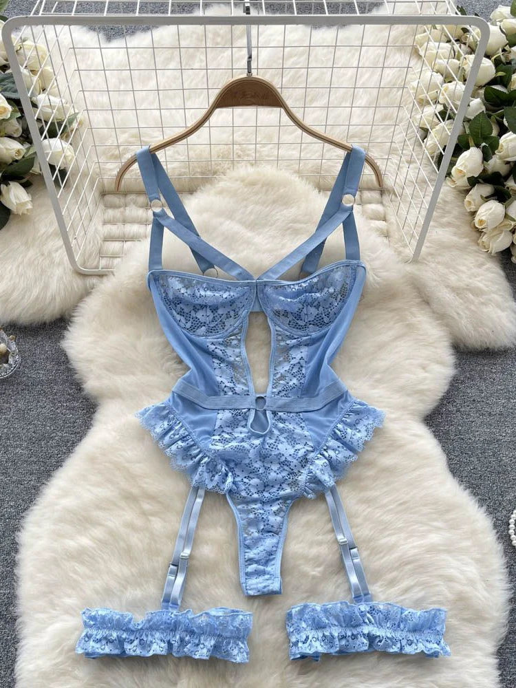Ropa de dormir para fiesta de San Valentín, Catsuits combinados, peleles de tiras de malla eróticos íntimos ajustados, monos de mujer, lencería, conjuntos sexys