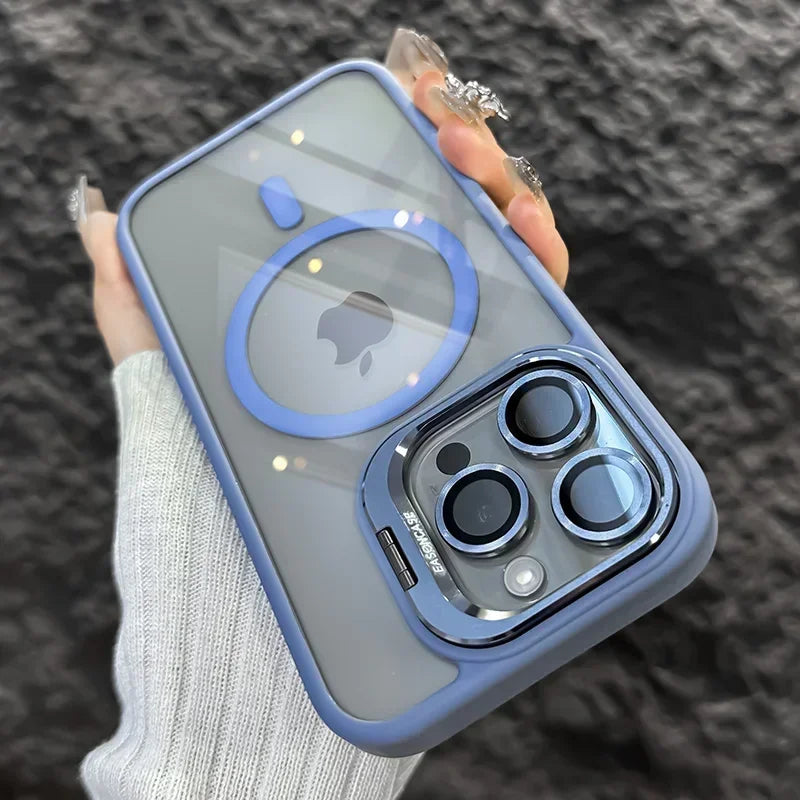 Funda de teléfono magnética de lujo a prueba de golpes para iPhone 16 15 14 13 12 11 Pro Max Plus Pro Funda con soporte de protección de lente de vidrio contraportada