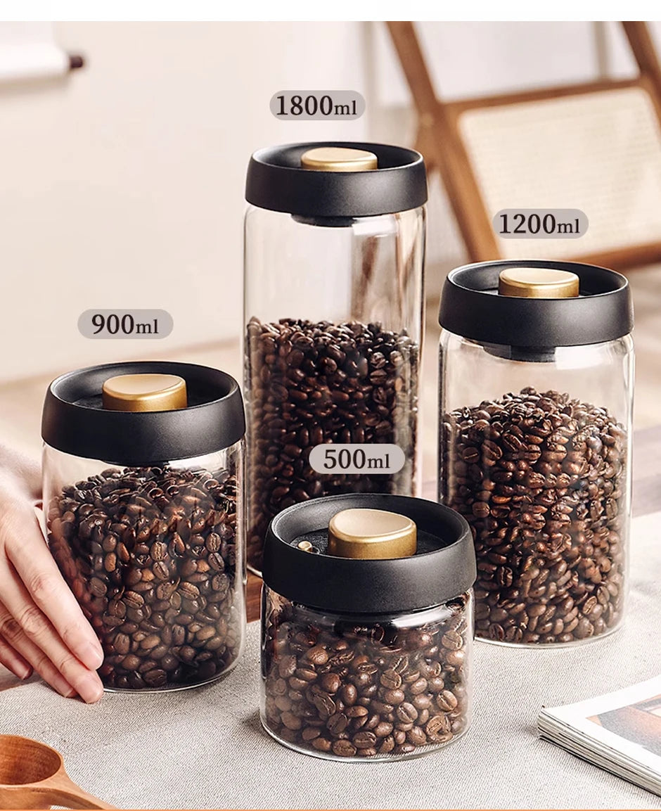 Frasco de Vidrio Hermético al Vacío para Almacenamiento de Granos de Café, Alimentos, Té, Frasco de Almacenamiento de Alimentos Frescos, Accesorios de Cocina