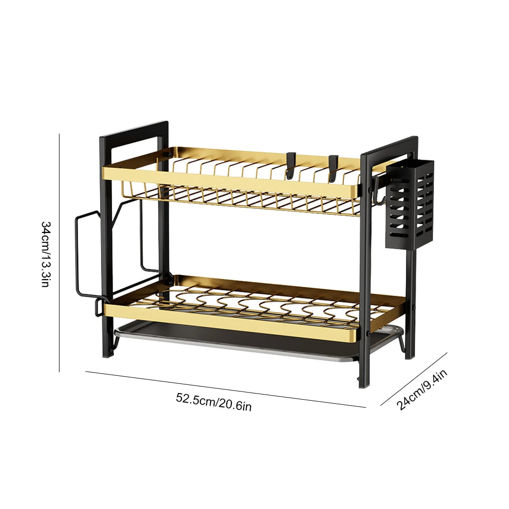 Escurridor de platos ajustable, estante de secado de platos, organizador de platos de cocina con escurridor sobre el fregadero, encimera, soporte de almacenamiento de cubiertos