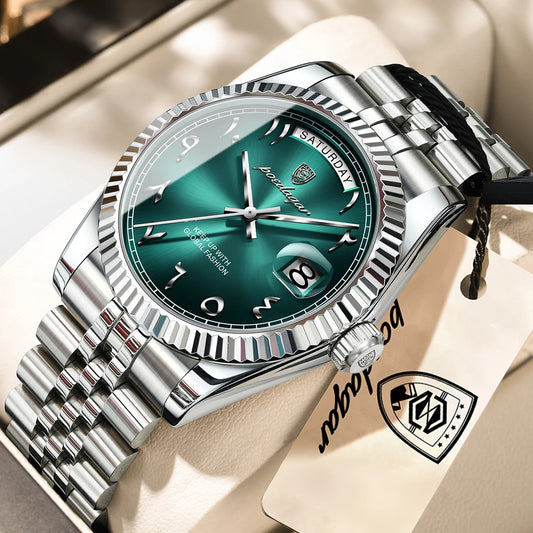 Reloj de Pulsera para Hombre de la Marca POEDAGAR, a la Moda, Resistente al Agua, con Fecha y Día de la Semana, Reloj de Negocios para Hombre, de Acero Inoxidable, de Alta Calidad, de Cuarzo