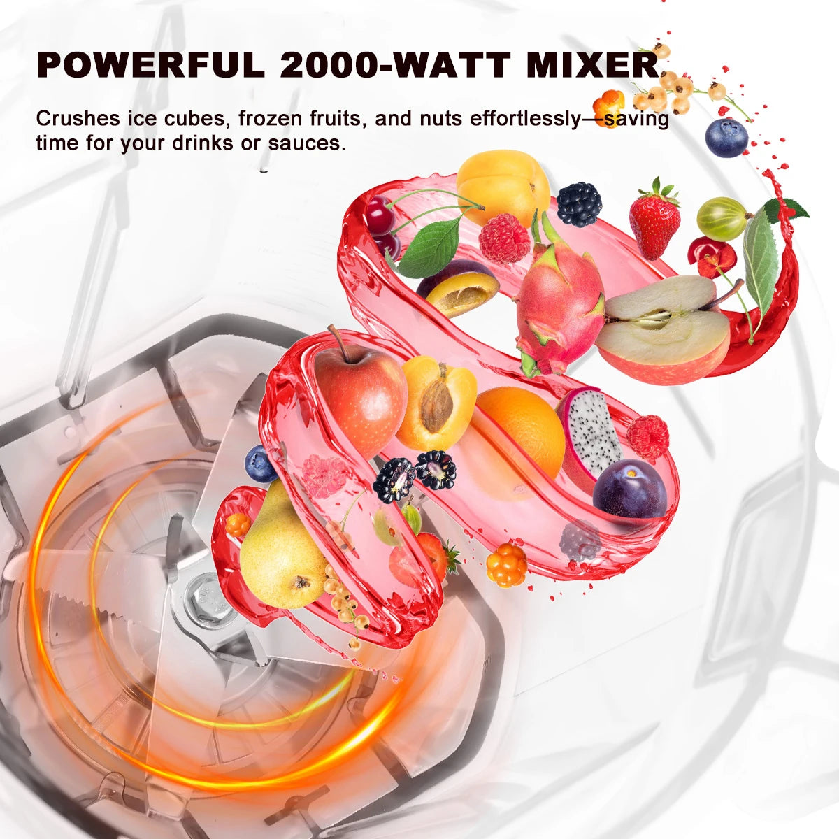 Batidora mezcladora con temporizador de alta resistencia, exprimidor de frutas, procesador de alimentos, batidos de hielo, sin BPA, tarro de 2L, 2000W