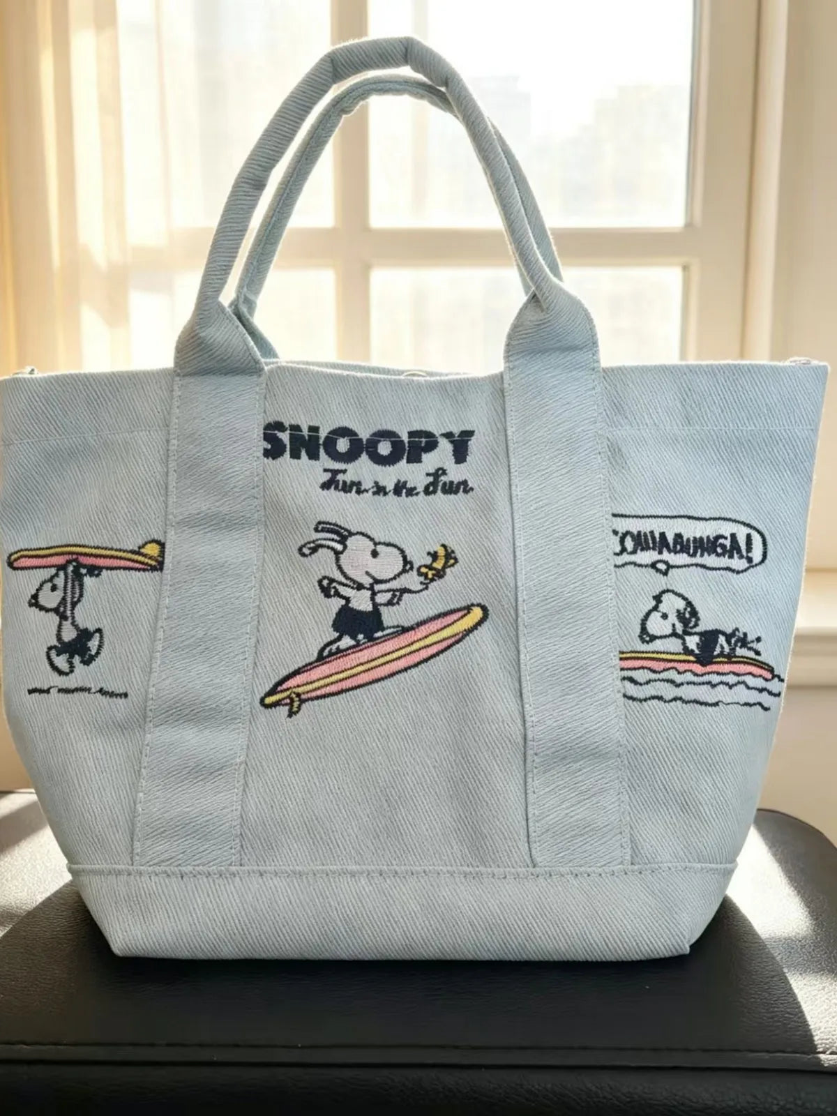 Bolso de Mano de Lona con Diseño de Snoopy, Estilo Kawaii, para Chicas, de Gran Capacidad, Simple, de Nailon