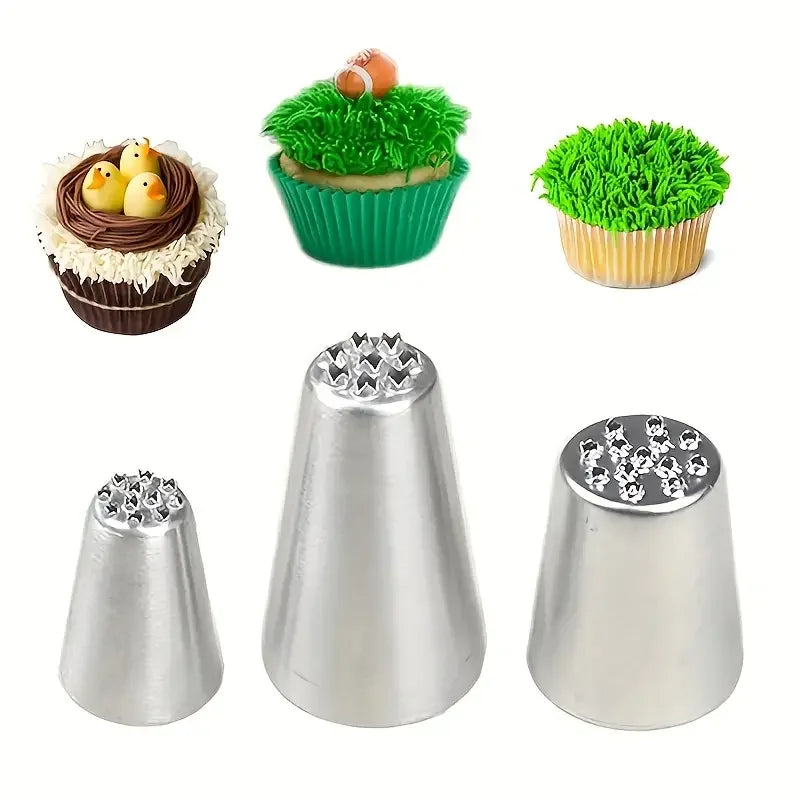 Juego de decoración de pasteles de acero inoxidable, puntas de glaseado sin costuras y boquillas para tuberías de hierba, Ideal para decoración de pasteles DIY, suministros para hornear, 3 uds.