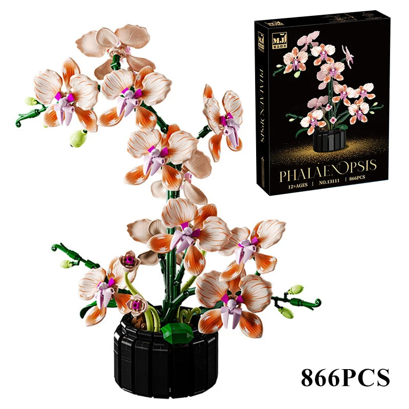 Orquídea creativa Cymbidium flores eternas planta en maceta bloques de construcción simulación Phalaenopsis DIY ladrillos juguetes regalo de San Valentín