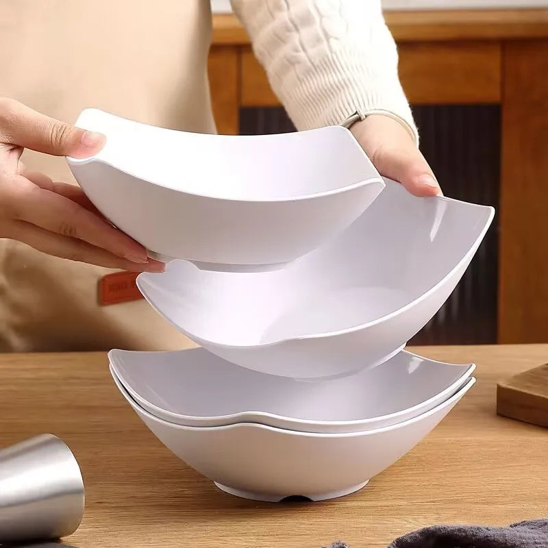 Juego de 4 Platos Hondos de Paja de Trigo Blanca, Imitación Cerámica, Esquinas Cuadradas, Irrompibles, Aptos para Microondas, Platos Sencillos para la Cena