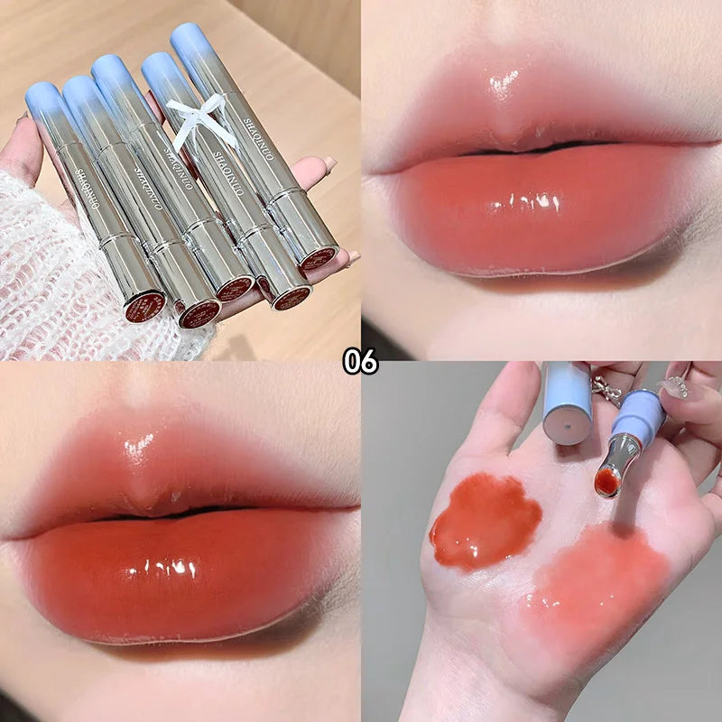 Brillo Labial con Esencia Acuosa de Espejo, Larga Duración, No Pegajoso, Voluminizador, Brillo Labial Líquido, Esmalte Labial en Gel, Maquillaje Hidratante, Tinte Labial