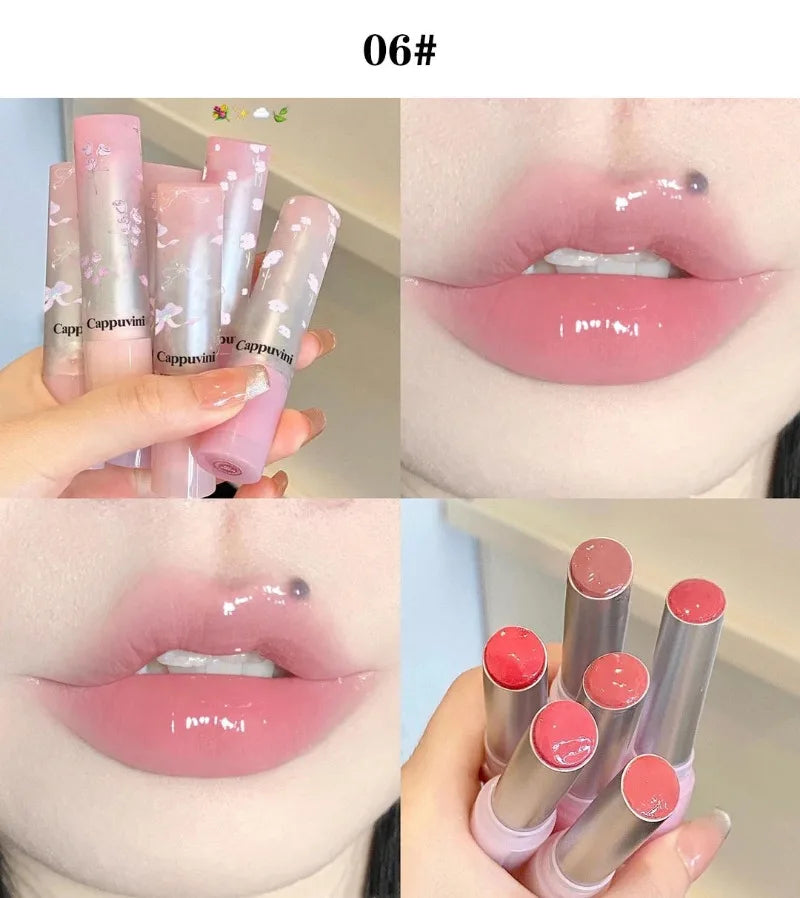 Brillo Labial Sólido Efecto Espejo, Tubo Redondo, Hidratante y Duradero, Tinte Natural Nude Melocotón, Maquillaje Labial en Gel