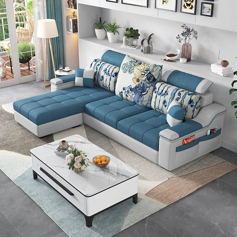 # Juego de Sofás de Tela de Látex en Forma de L, Diseño Moderno y Simple, para Apartamentos Grandes y Pequeños, Combinación Modular para Sala de Estar con Esponja