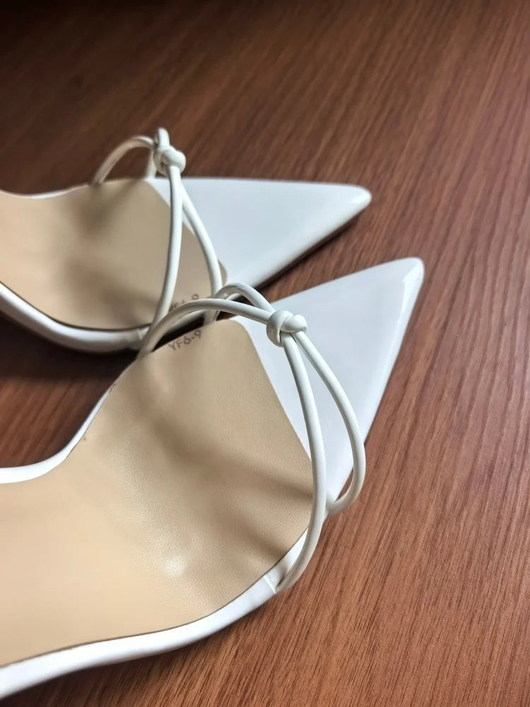 MKKHOU Zapatos de tacón de moda, nuevos zapatos personalizados hechos a mano de alta calidad, sandalias sexys de tacón alto con hebilla en el tobillo y punta fina, zapatos de mujer