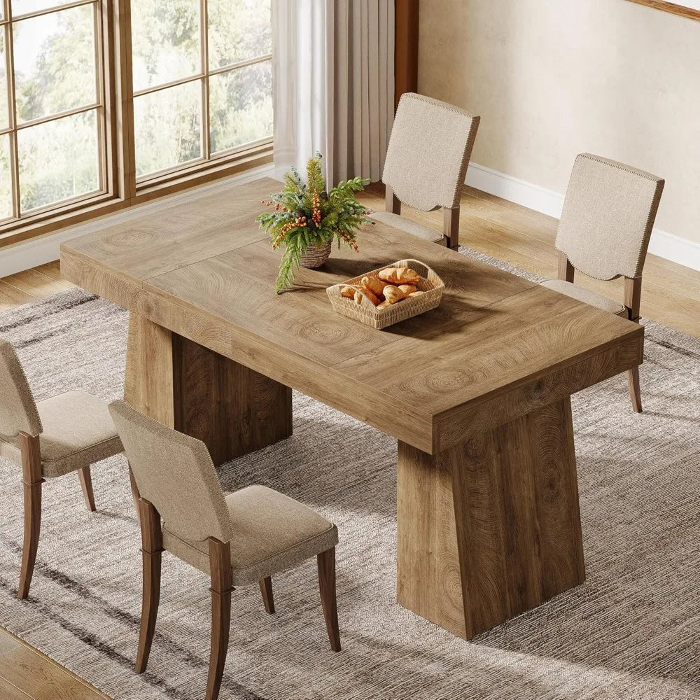 Mesa de Comedor de 55 Pulgadas para 4-6 Personas, Mesa Rectangular para Comedor con Patas Resistentes, Mesa de Madera para Cocina, Estilo Mid-Century