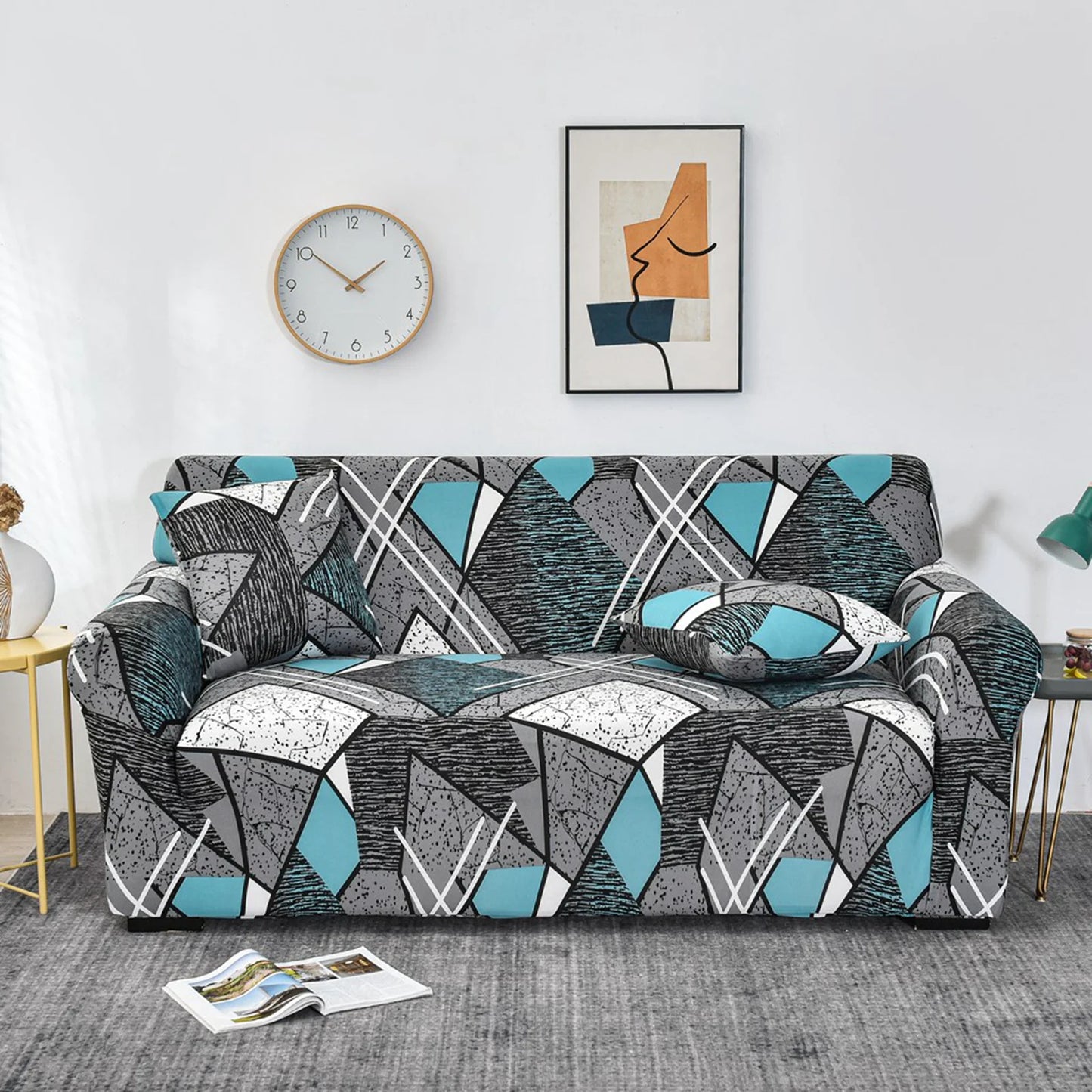 Funda de sofá de 1 pieza, funda de sofá elástica estampada/impresa para sofá esquinero de sala de estar, funda de sofá en forma de L