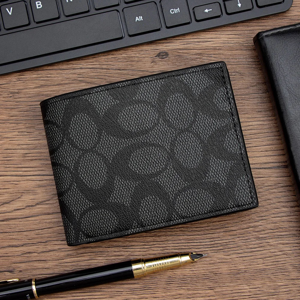 Cartera de Diseño 2026 con Grabado, Billetera Bifold Compacta para Hombre, Múltiples Ranuras para Tarjetas, Bolsillo para Monedas, Accesorio de Moda Diaria, Regalo para Hombre