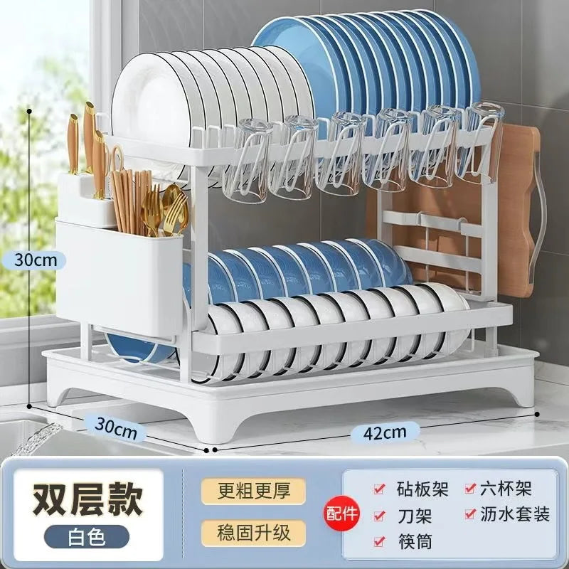 Escurridor de Platos de 2 Niveles para Cocina, Organizador Multifuncional de Almacenamiento para Encimera con Soportes para Utensilios, Tazas y Tablas de Cortar para el Hogar