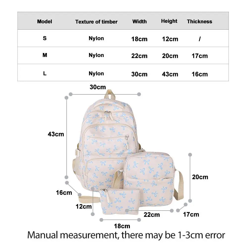 Conjunto de mochila de 3 uds., mochila con lazo de gran capacidad, bolso escolar de nailon con estampado de lazo, mochila para estudiantes con correa ajustable